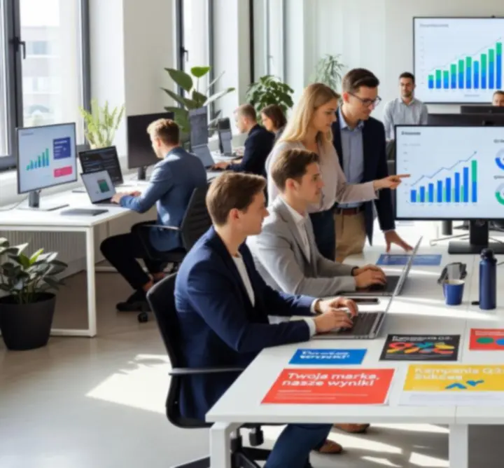 Zespół agencji marketingowej planujący kampanię reklamową