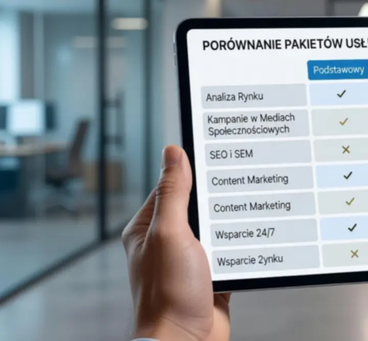 Porównanie pakietów marketingowych na ekranie tabletu