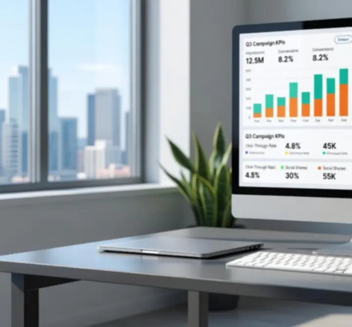 Panel analityczny prezentujący wyniki kampanii marketingowej klienta agencji