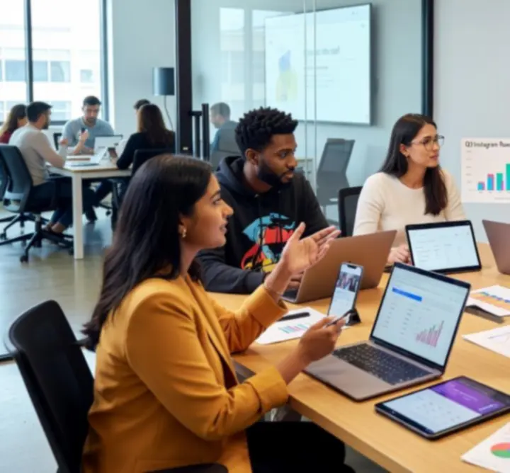 Zespół social media pracujący nad kampanią dla marki odzieżowej